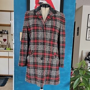 Vintage Pendleton Womens Plaid Wool Leather Collar Coat Size 10